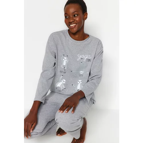 Trendyol Pajama Set - Gray - Slogan