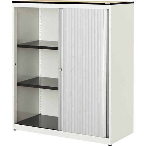 mauser Omara s prečnim rolojem, VxŠxG 1168 x 800 x 432 mm, plošča s polnim jedrom, 2 polici, čisto bele / aluminijaste barve / javor Cene