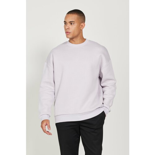 AC&Co / Altınyıldız Classics Men's Lilac Oversize Fit Loose Fit Cotton Fleece 3 Thread Crew Neck Sweatshirt Slike