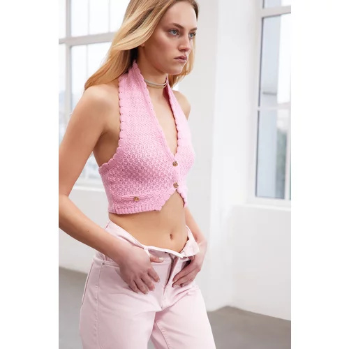 Trendyol Limited Edition Pink Button Detailed Knitwear Blouse