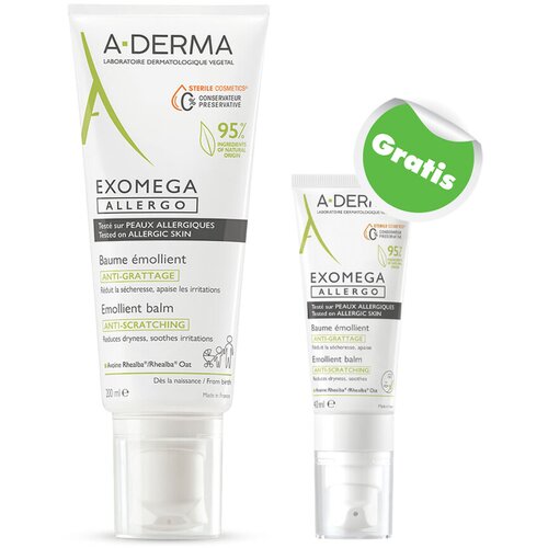A-derma Exomega Allergo Balzam, 200 ml + Balzam, 40 ml GRATIS Cene