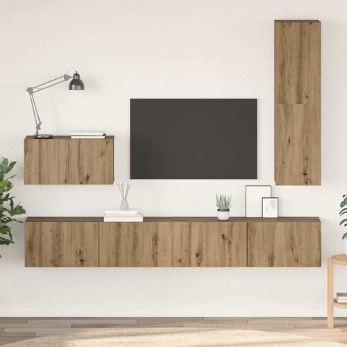 vidaXL Set TV omar 4 pcs artisan hrast Srednja Konstruiran les Cene