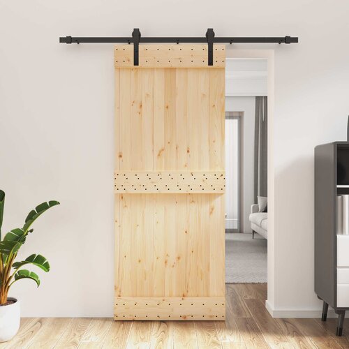  Klizna vrata Prirodna i crna 85 x 210 cm Čvrsta borovina Cijene