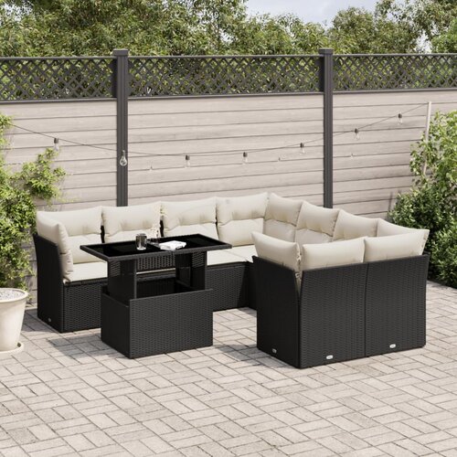  9-dijelni set vrtnih sofa s jastucima crni od poliratana Crna 100 x 55 x 73 cm Cene