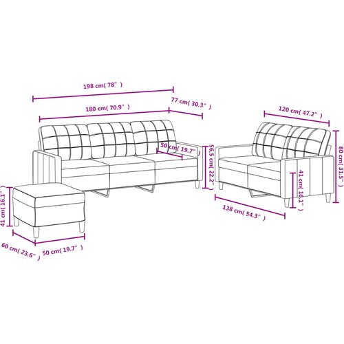  3-dijelni set sofa s jastucima smeđesivi od tkanine Slike