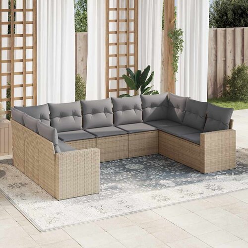  9-dijelni set vrtnih sofa s jastucima bež od poliratana 65.5 x 62 x 69 cm Cene