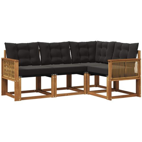 vidaXL Zunanja garnitura za sedenje z blazino 4 pcs Naravna in črna, (5000273008) Cene