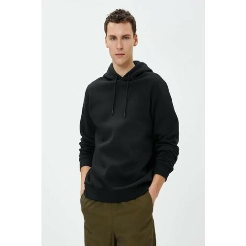 Koton Men's Basic Hooded Sweatshirt Long Sleeve Black Cene