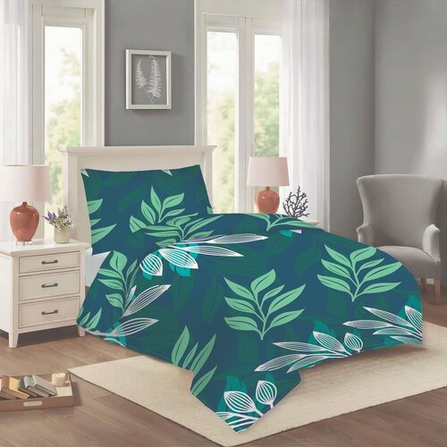Cotton House Modrozelena enojna bombažna posteljnina 140x200 cm Leona – Cene