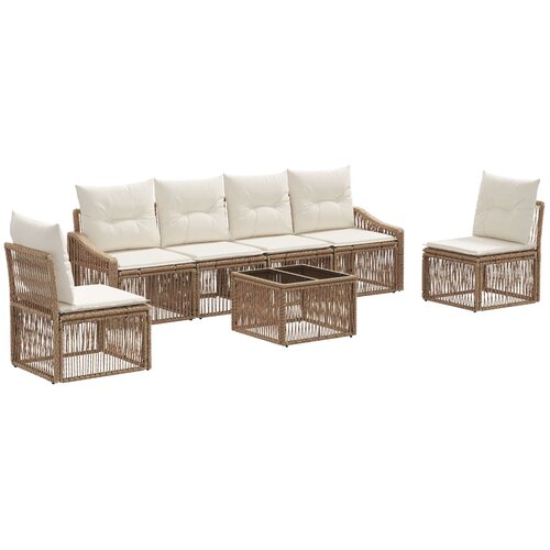 vidaXL Vrtna sedežna garnitura 7 pcs Bež poli ratan, (5000272399) Cene