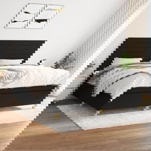 VidaXL Box spring postelja z vzmetnico črna 160x200 cm blago Slike
