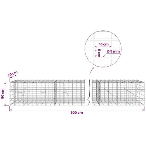  Gabion s žicom debljine 5 mm i mrežom 5x10 cm 900x20x50 cm - 20 cm 50 cm 900 cm Slike