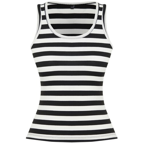 Trendyol Black Striped Fitted Pool Neck Ribbed Flexible Knit Undershirt Slike