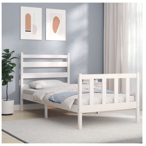 VidaXL Okvir za krevet s uzglavljem crni 100x200 cm od masivnog drva Slike