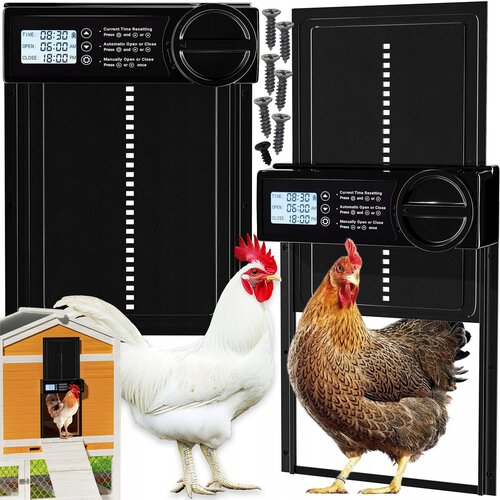  Elektronska avtomatska LCD vrata za kokošnjak s časovnikom 33x26cm črna Cene