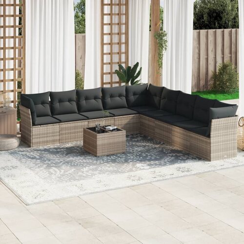 VidaXL 10-dijelni set vrtnih sofa poliratan s jastucima svijetlosivi Slike