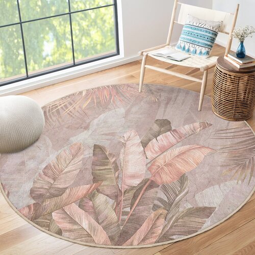 Mila Home Svijetlo ružičasti perivi okrugao tepih &amp;oslash; 150 cm Dusty Leaves &amp;ndash; Slike