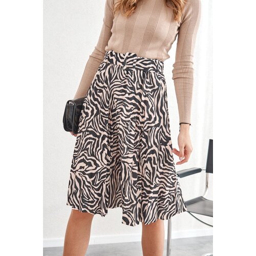 Fasardi Pleated skirt with a belt in black and beige Slike