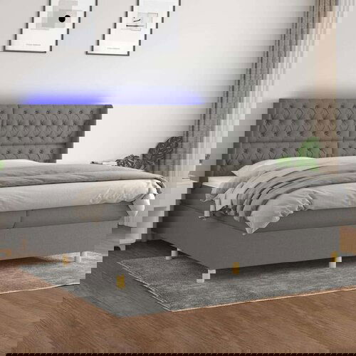  Box spring postelja z vzmetnico LED temno siva 200x200 cm blago, (20724503) Slike