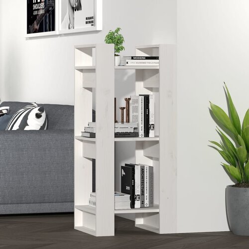  The Living Store Knjižna omara/pregrada bela 41x35x91 cm trdna borovina - Knjižna Omara, (21431545) Slike
