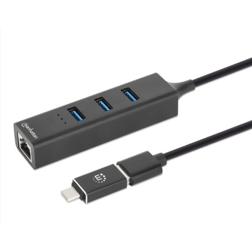 Manhattan Docking stanica, 3xUSB 3.0, Tipe-C/A adapter, Crna Slike