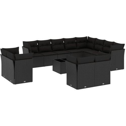  13-dijelni set vrtnih sofa s jastucima poliratan crni Slike