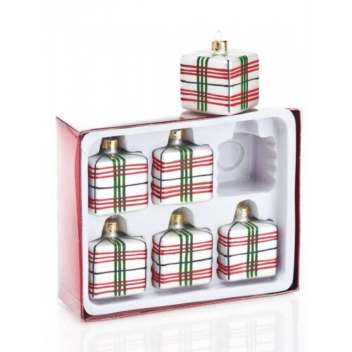  NOVOGODIŠNJI STAKLENI UKRASI - KOCKICE, SET 6 KOMADA Cene