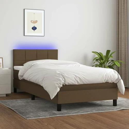  Box spring postelja z vzmetnico LED temno rjava 90x190 cm blago, (20789803)