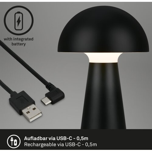 BRILONER LED prigu&amp;scaron;iva, punjiva, dodirna spolja&amp;scaron;nja stolna lampa LED/2,6W/5V 3000K IP44 crna Slike