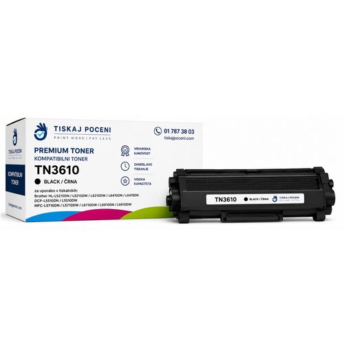  Kompatibilni toner za Brother TN3610 za HL-L5210DN, HL-L5210DNT, HL-L5210DNTT, HL-L5210DW, HL-L5210DWT, HL-L6210DW, HL-L6410DN, DCP-L5510DW, MFC-L5710DN, MFC-L5710DW, MFC-L6710DW, MFC-L6910DN &amp;ndash; črn Slike