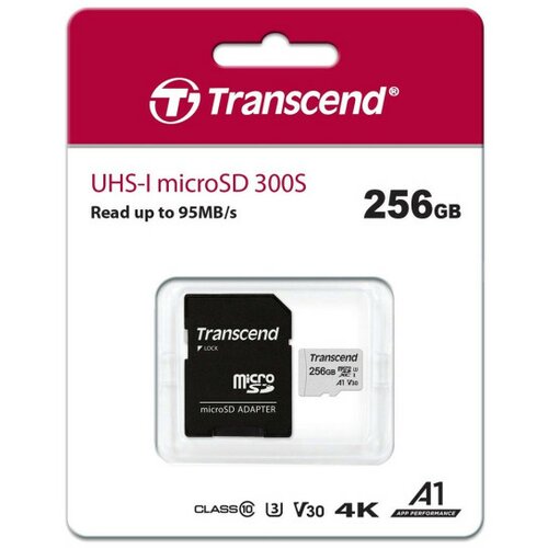 Transcend 256GB microsd w/ adapter uhs-i U3 A1, read/write 95/45 mb/s Slike