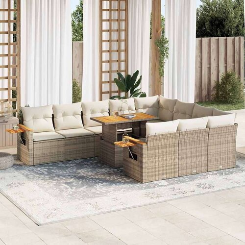 vidaXL 10-dijelni set vrtnih sofa s jastucima bež od poliratana bagrem Cene