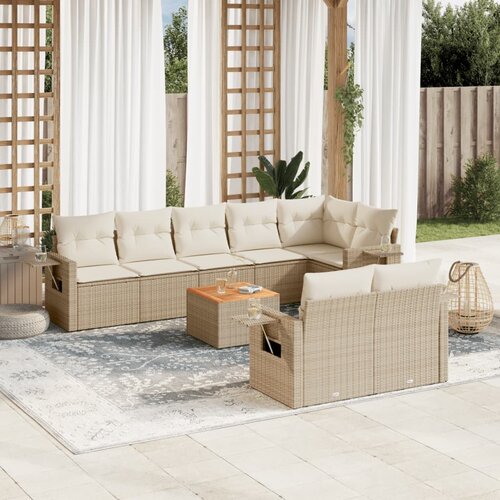 vidaXL 9-dijelni set vrtnih sofa s jastucima bež od poliratana Cene