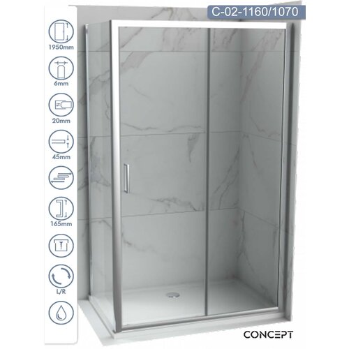 Concept tuš kabina C-02-1160/1070 project srebrni ram 160x70x195cm providno staklo Slike