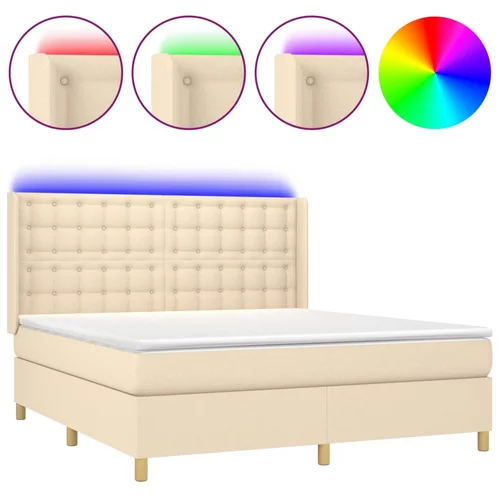 vidaXL Box spring postelja z vzmetnico LED krem 180x200 cm blago, (20898775)