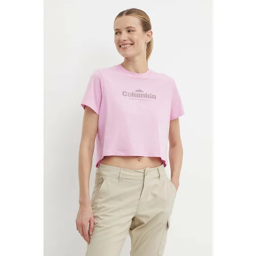 Columbia Bombažna kratka majica ženski, roza barva