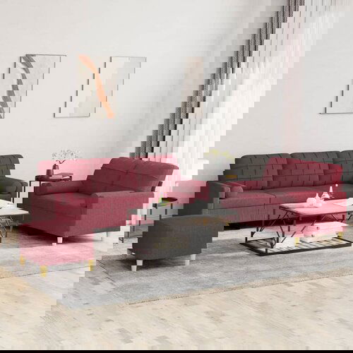VidaXL 3-dijelni set sofa s jastucima crvena boja vina od tkanine Slike
