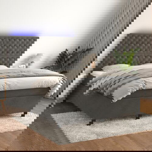 The Living Store Box spring postelja z vzmetnico LED temno siva 140x190 cm žamet - Box Spring Postelja, (21490646) Cene