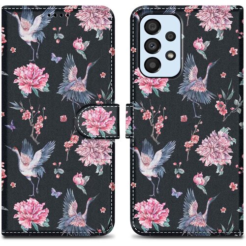 Ohišje, združljiv s Samsungom - Design Crane & Flowers št. 9 - Zaščitni pokrov z magnetnim zapiranjem, funkcijo stojala in režo za kartico, (20694441) Cene