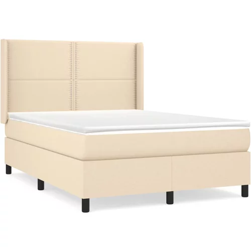 vidaXL Box spring postelja z vzmetnico krem 140x190 cm blago, (20893539)