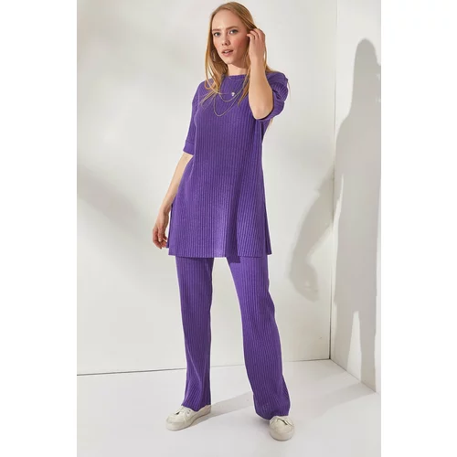 Olalook Women's Purple Short Sleeve Tops and Bottoms Lycra Suit