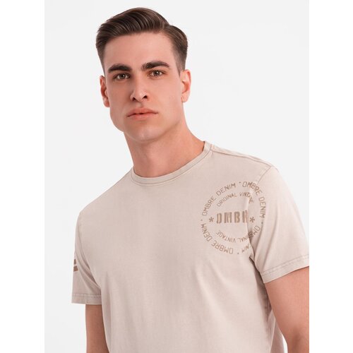 Ombre Men's military style printed cotton t-shirt - beige Cijene