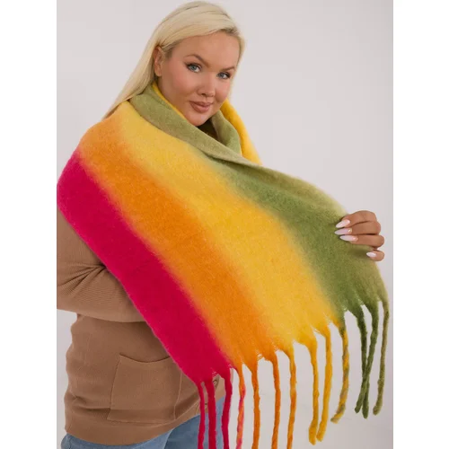 Fashion Hunters Red and green women's scarf with ombre knitted fringe