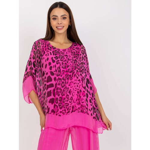 Fashion Hunters Pink leopard print silk blouse Slike