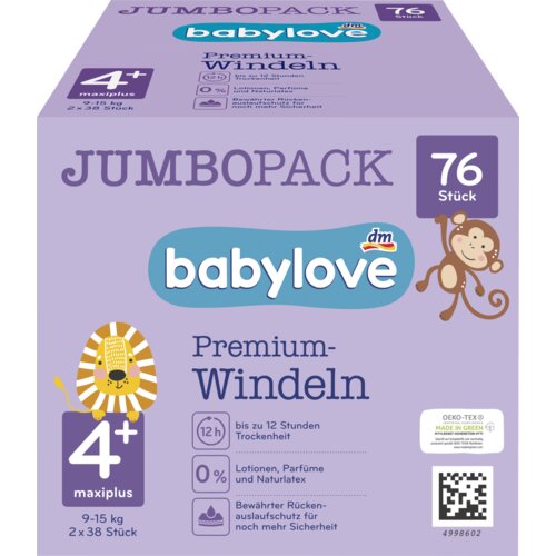 babylove Premium pelene JUMBOPACK, maxiplus veličina 4+ (9-15 kg), 2x38kom 76 kom Slike