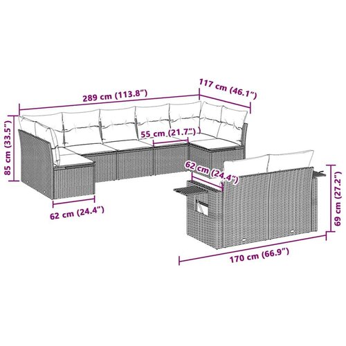 VidaXL 9-dijelni set vrtnih sofa od poliratana s jastucima svjetlosivi Slike