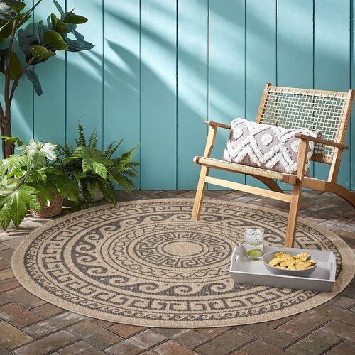 Ayyildiz Carpets Črna/bež okrogla zunanja preproga &amp;oslash; 120 cm Comilla &amp;ndash; Slike