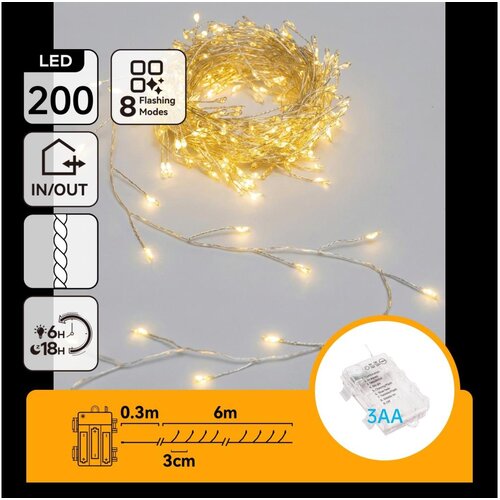 Aigostar LED spolja&amp;scaron;nji božićni lanac 200xLED/8 funkcija 3xAA 6,3m IP44 topla bela Slike