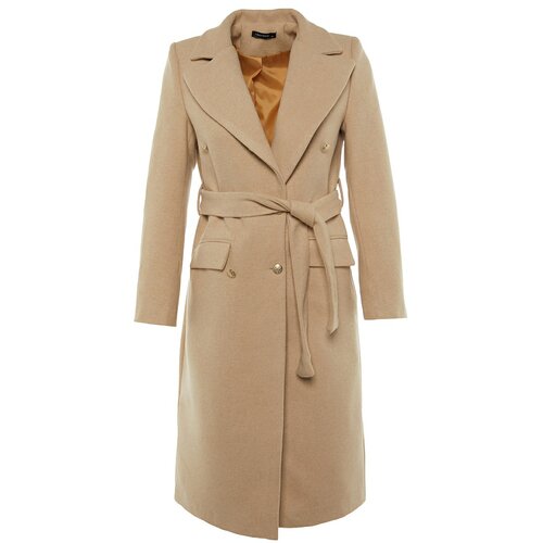 Trendyol Stone Belted Button Closure Stamp Coat Slike