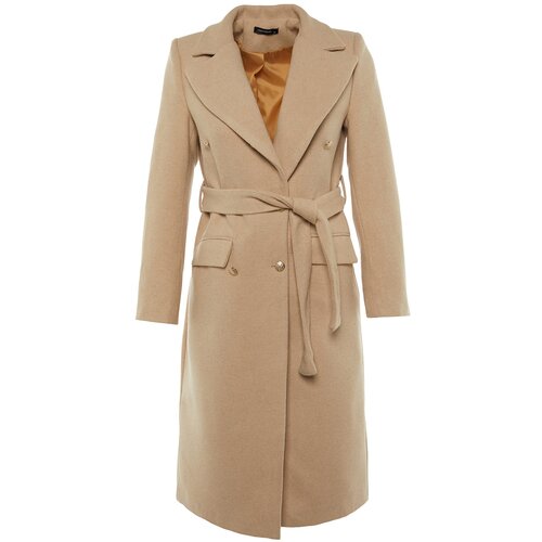 Trendyol Stone Belted Button Closure Stamp Coat Slike